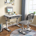Kids Desk and Chair Set, Height Adjustable with Tilt Desktop, LED Lamp and Storage Drawer, Grey F713