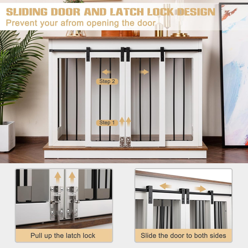 White Wooden Dog Crate with Double Doors, 47''W*24''D*35''H R2008