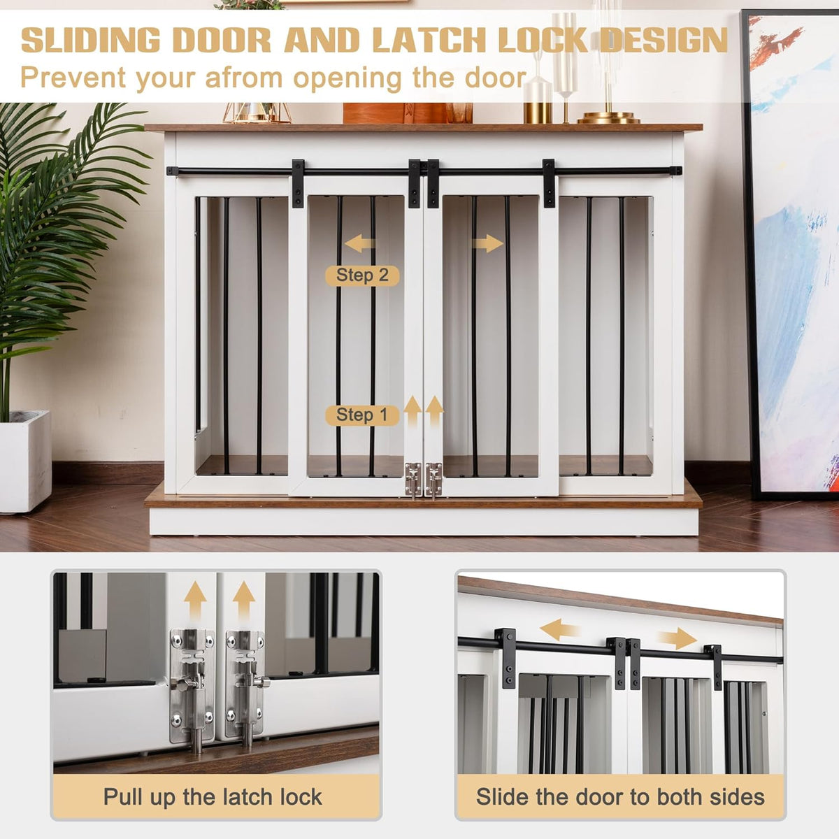White Wooden Dog Crate with Double Doors, 47''W*24''D*35''H R2008