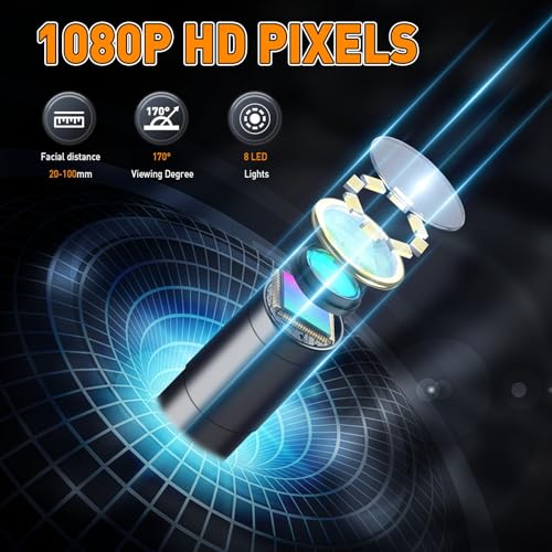 16.4FT Semi-Rigid Cord 1080P HD Industrial Borescope Camera with 8 LED Lights C93683