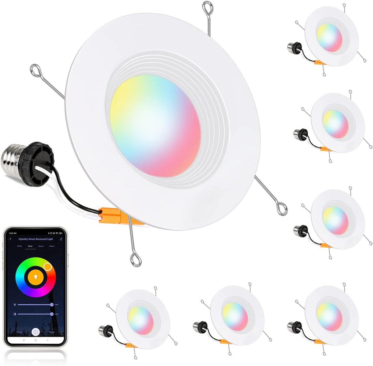 6 Pack Smart Wi-Fi LED Recessed Downlight with Baffle Trim B9328