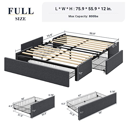 Queen Size Fabric Upholstered Platform Bed Frame with 3 Storage Drawers Y387