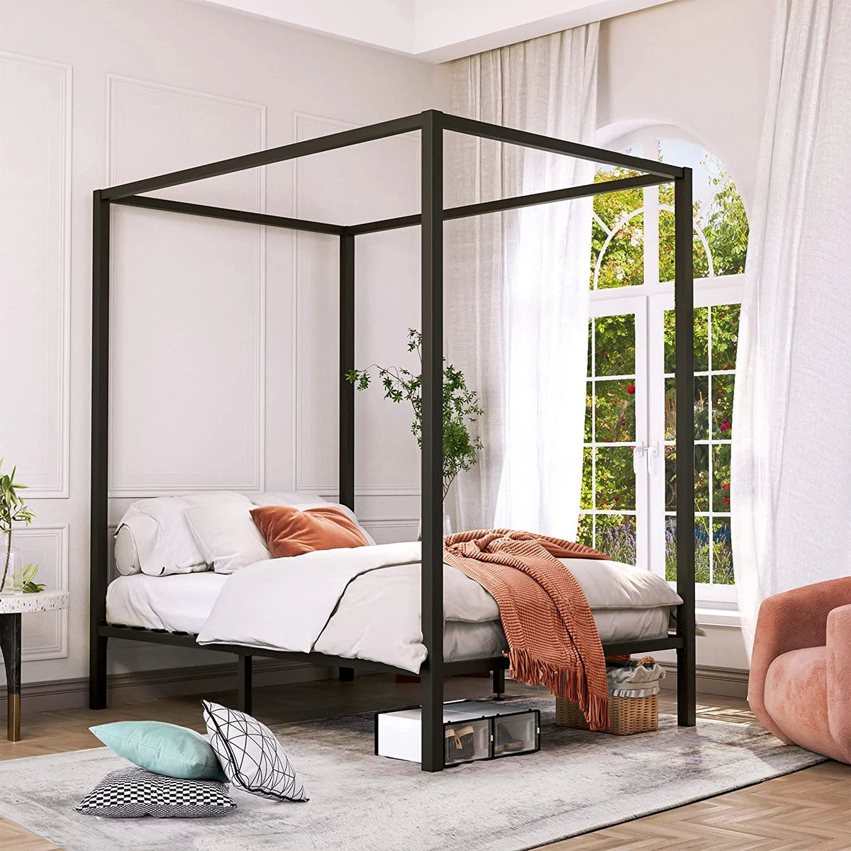 Queen Black Metal Canopy Bed Frame L6713
