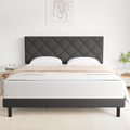Full Size Bed Frame with Fabric Upholstered Headboard Dark Grey F73666