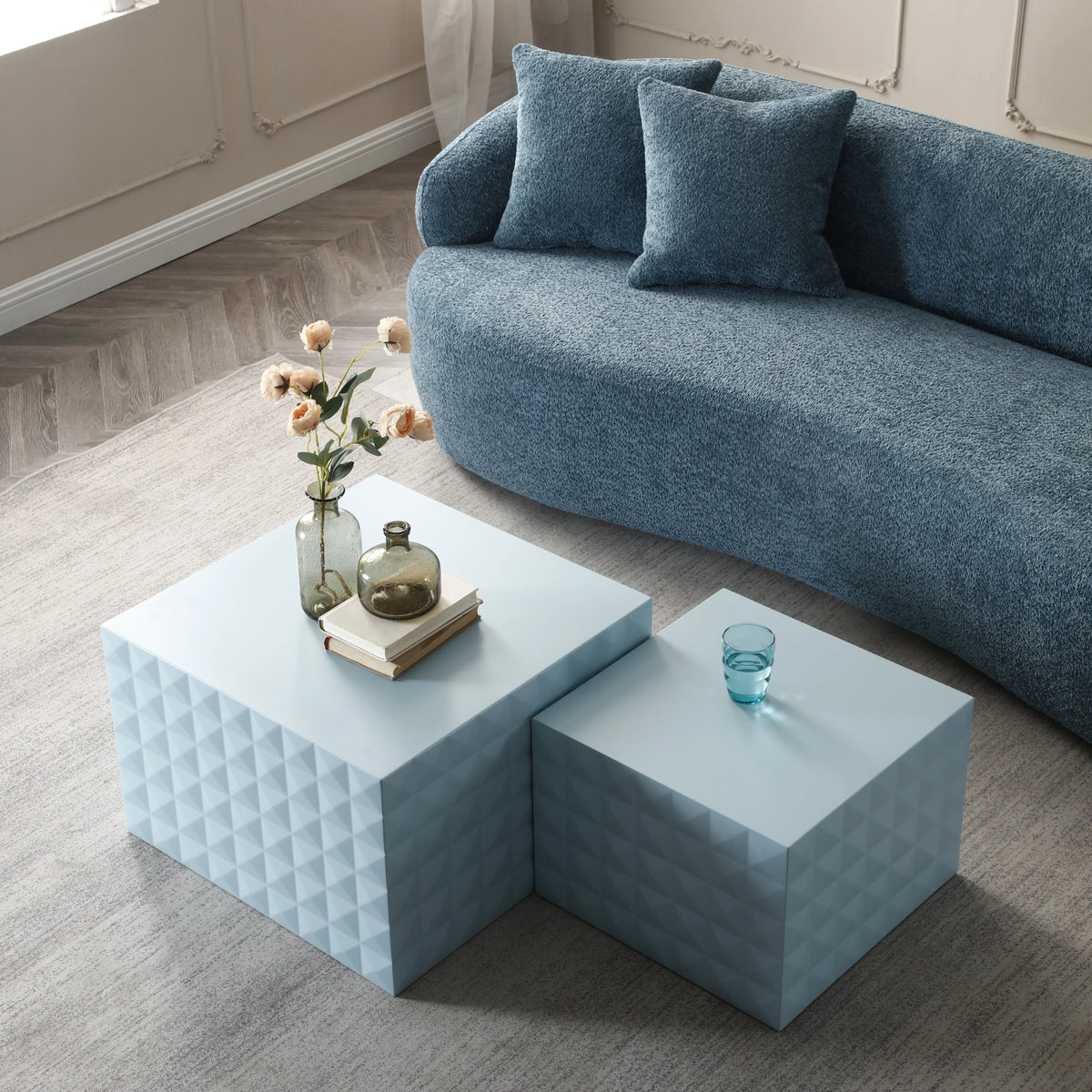 Blue Set of 2 Square Nesting Coffee Table U430