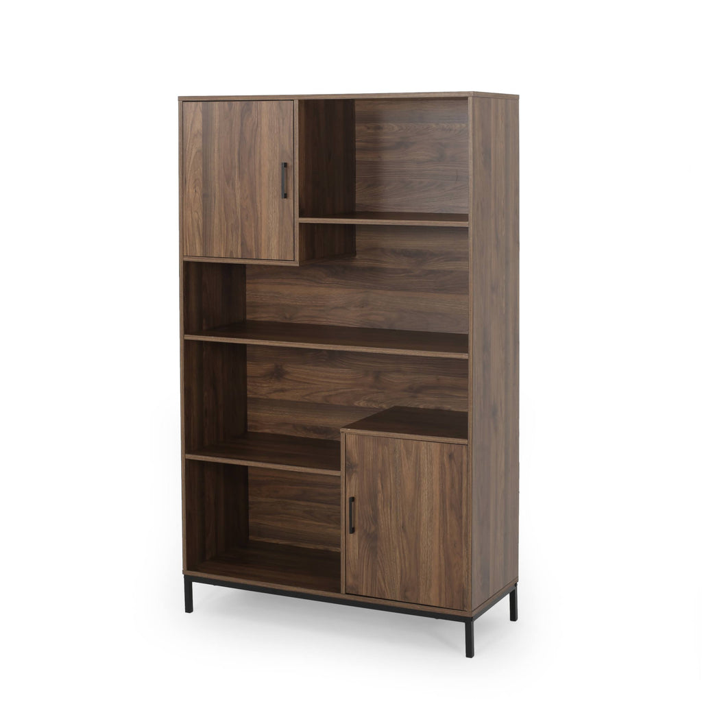 Walnut and Black Faux Wood Cube Bookcase I846