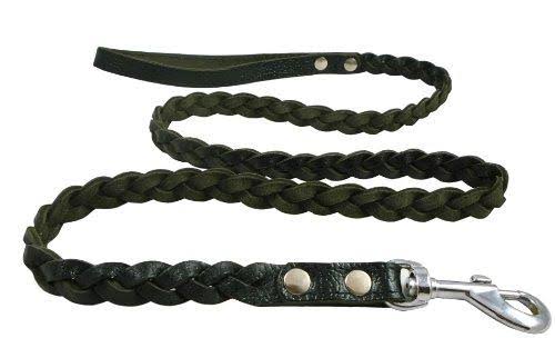 Fully Braided Leather Dog Leash 4 ft Long 3/4" Wide Black Q8118