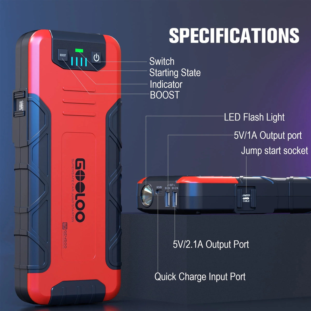 Car Battery Jump Starter with USB Quick Charge Z535552