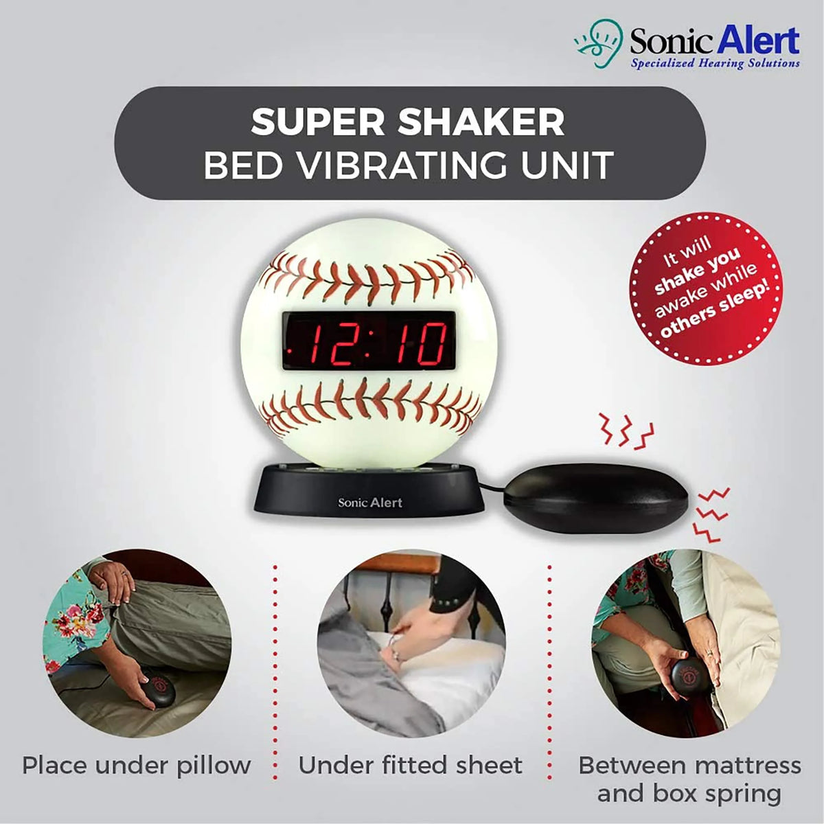 White Digital Alarm Clock with Bed Shaker Y4465