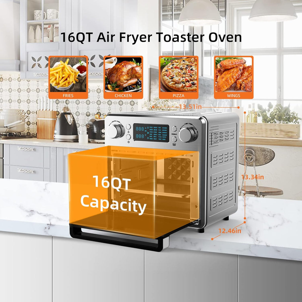 24-in-1 Air Fryer Toaster Oven Combo, 16 QT, Stainless Steel, Silver, 1700W S5068