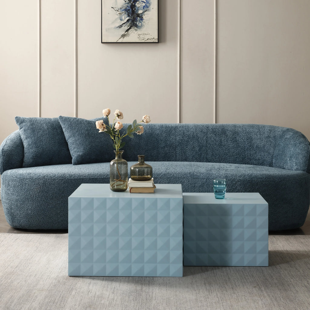 Blue Set of 2 Square Nesting Coffee Table U430