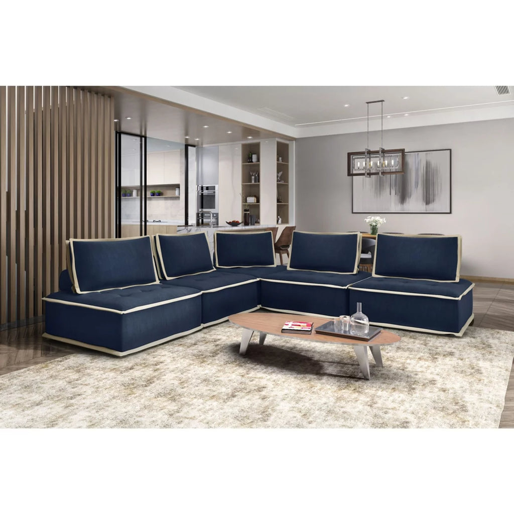 Navy Blue And Cream Fabric Armless Accent Chair Y7063