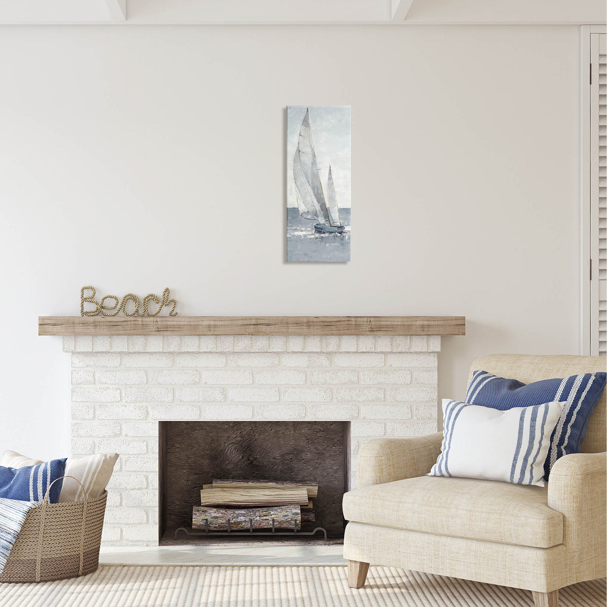 Grey Sailboat Nautical Abstraction Coastal Painting Gallery Wrapped Canvas Print Wall Art L358