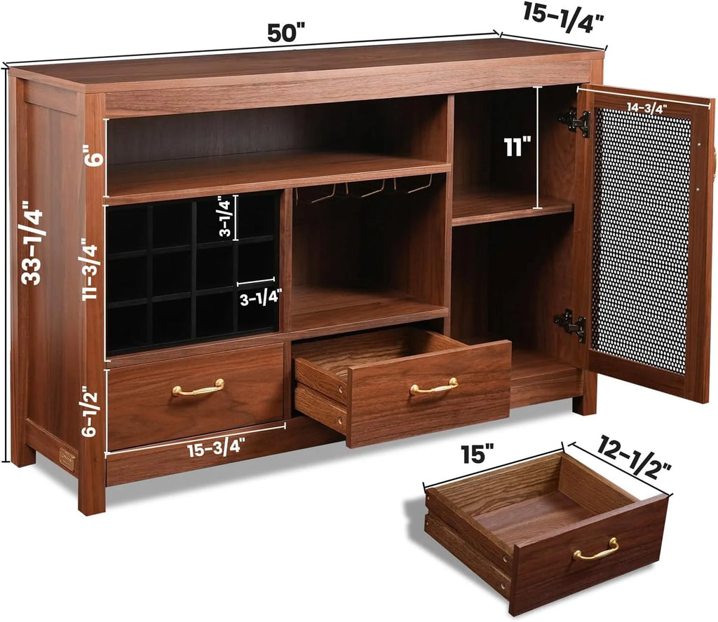 Solid Walnut Hardwood Bar Cabinet with Storage and Large Drawer W886291