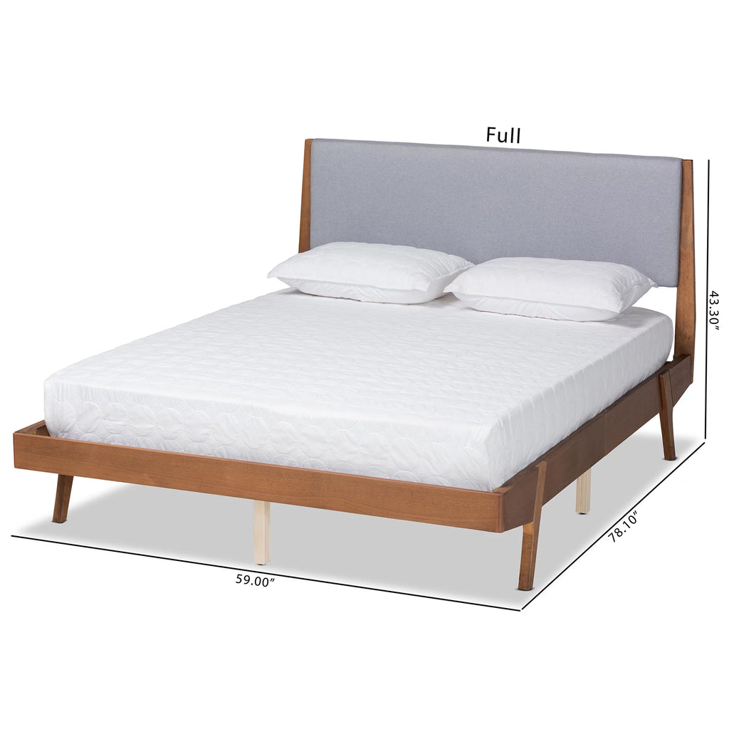 Grey Fabric Upholstered Walnut Brown Wood Full Size Platform Bed O62532