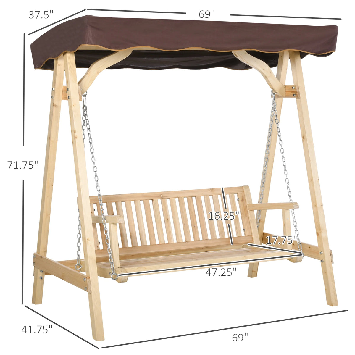 2-Person Outdoor Porch Swing with Wooden Stand X8201