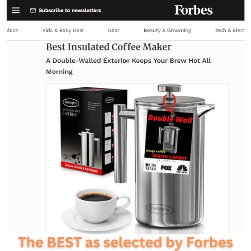 1.75L Double Walled Stainless Steel French Press Coffee Maker with 2 Extra Filters C3936
