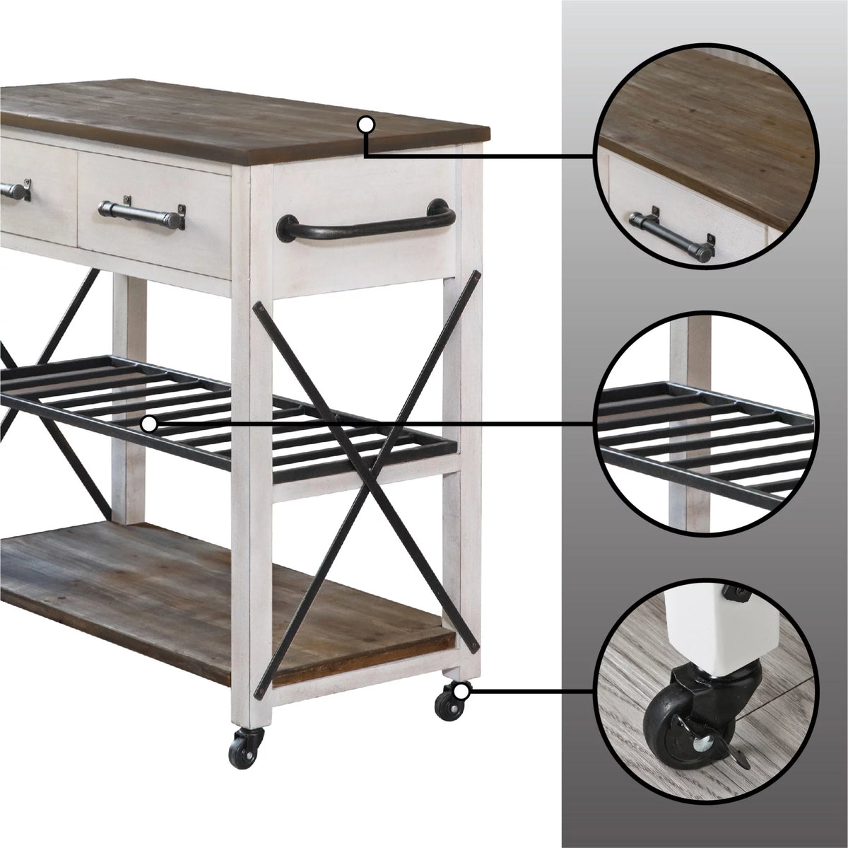 Off-White and Brown Wood Kitchen Cart N29099