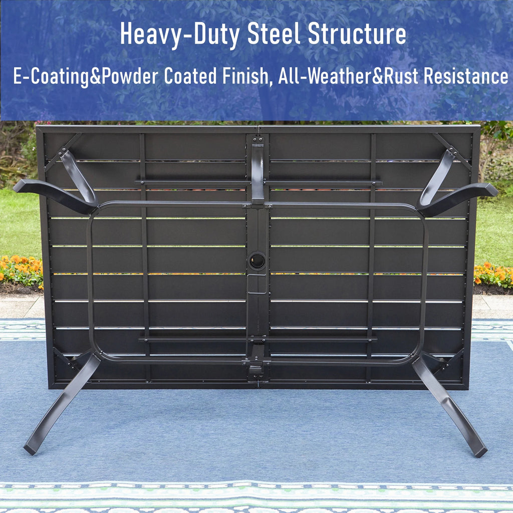 7-Piece Outdoor Patio Dining Set with High-Back Swivel Sling Chairs & Rectangular Table, Black & Blue W413278