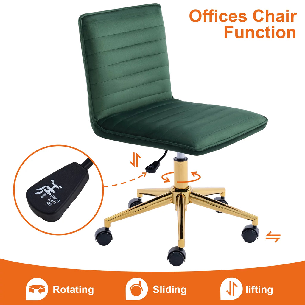 Dark Green Velvet Upholstered Swivel Office Chair U996