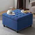 Oversized Linen Ottoman with Wooden Legs Z342
