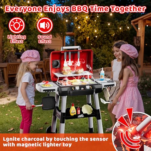 Kids BBQ Grill Playset with Wheels, Smoke Sound Light A47986