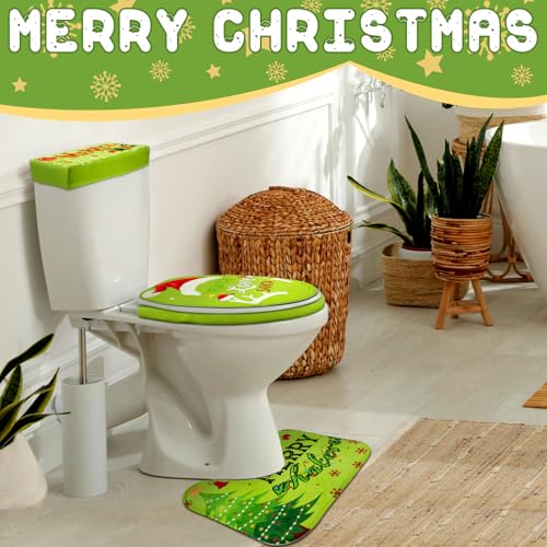 4 Pcs Christmas Green Toilet Seat Cover Set W86705