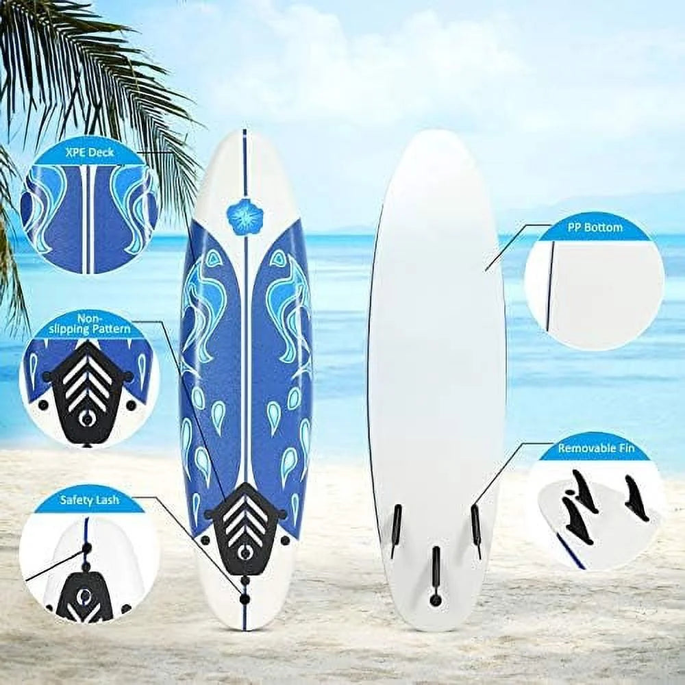 Non-Slip Surfing Board With Removable Fins & Leash V551021