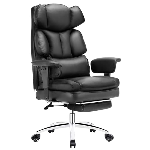 Black PU Leather Ergonomic Desk Chair with Footrest J934