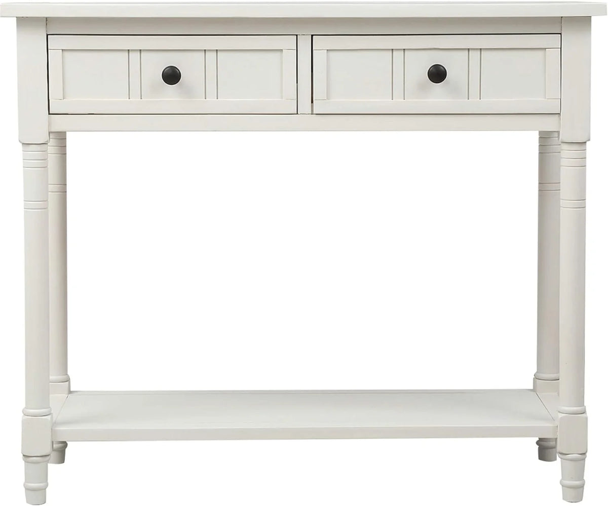 Small Ivory White Console Table with Drawers V95995
