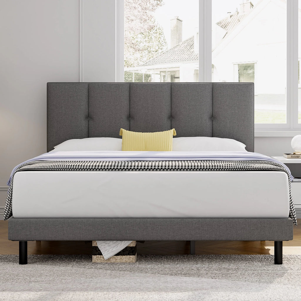 Full Size Bed Frame with Upholstered Headboard and Wooden Slats Z14531