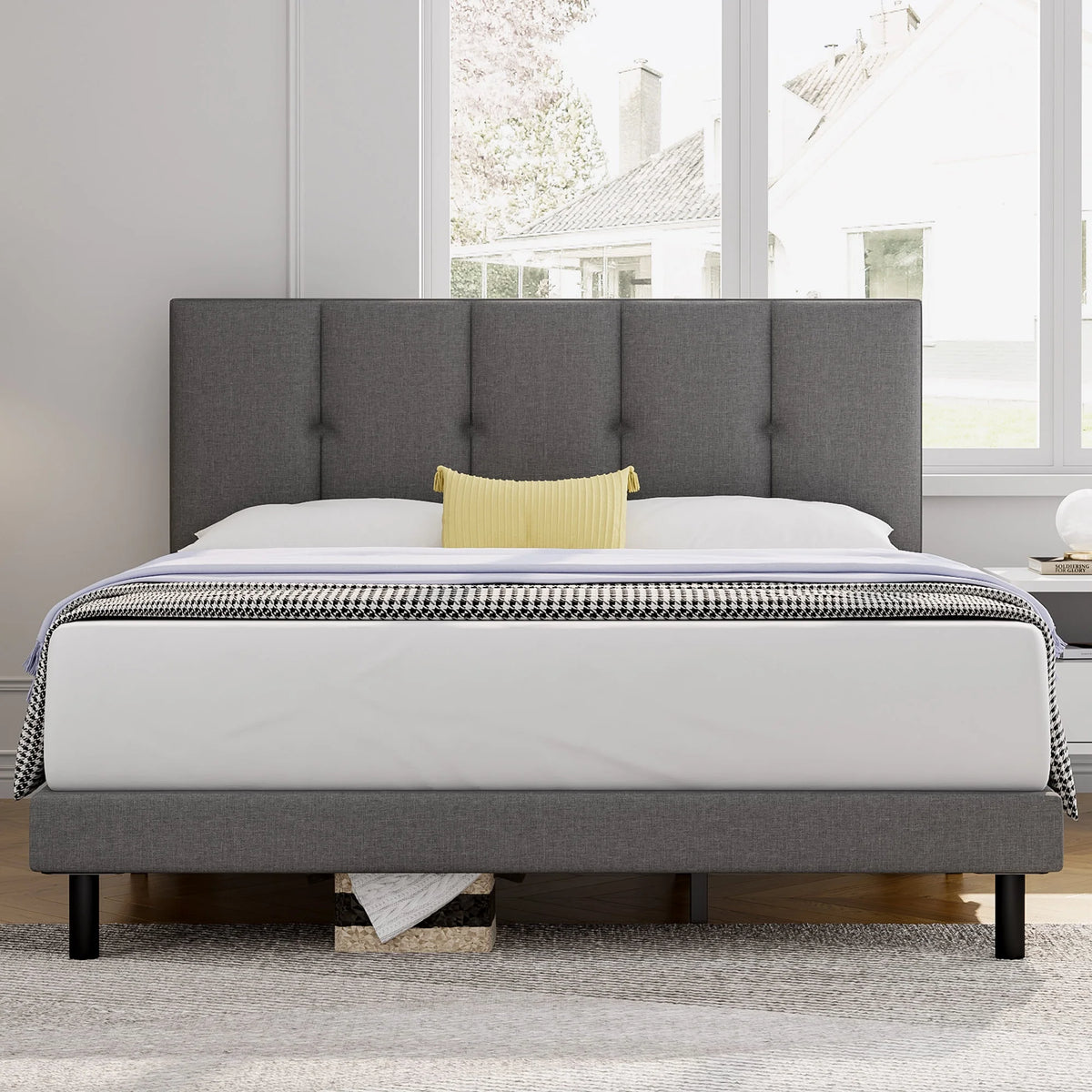 Full Size Bed Frame with Upholstered Headboard and Wooden Slats Z14531