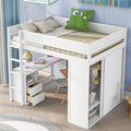 White Full Size Wood Loft Bed with Storage Wardrobe Desk and Drawers H762559