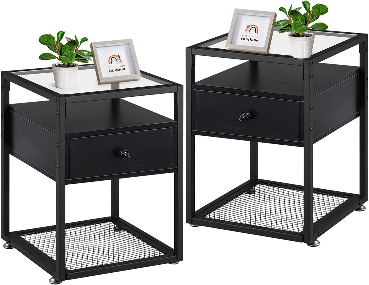 Brown Nightstand with Drawer and Shelf, Set of 2 R72690