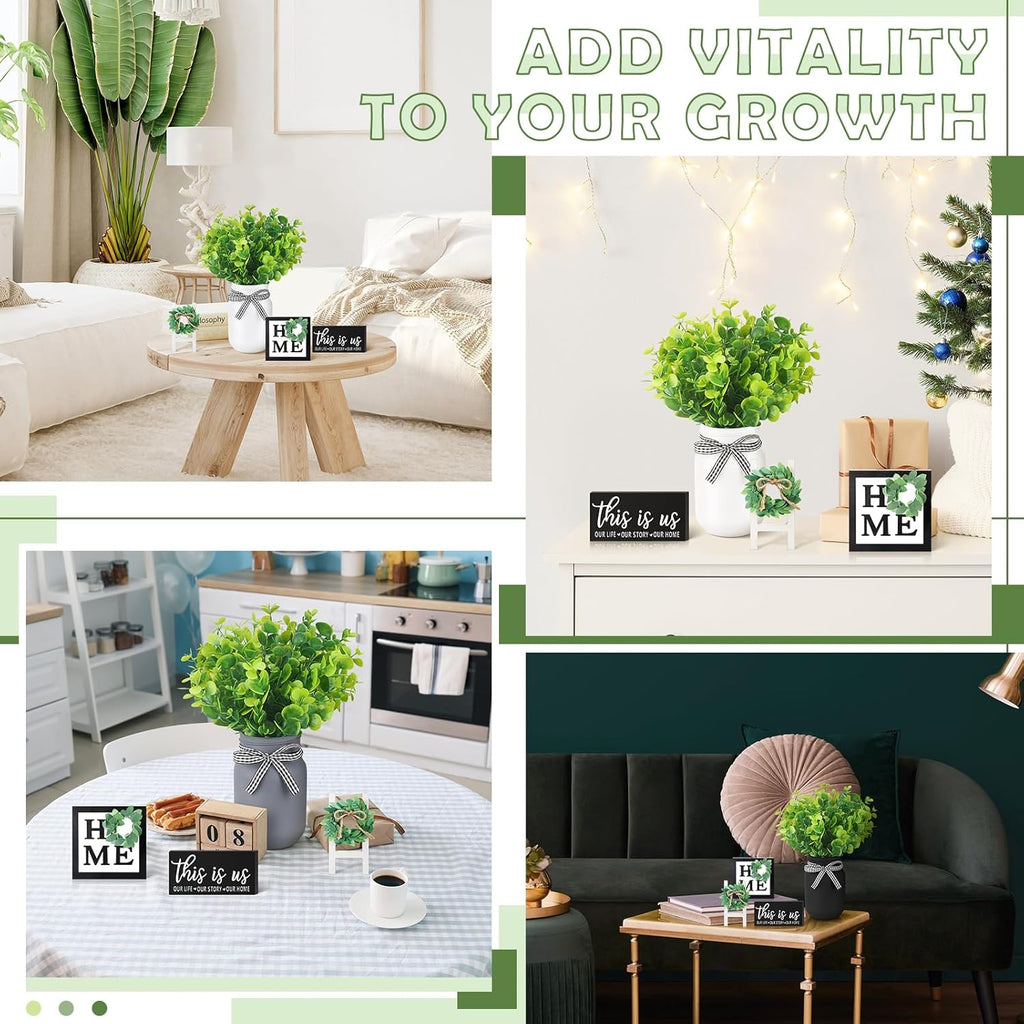 12 Pcs Eucalyptus Mason Jar Table Centerpieces Farmhouse Tiered Tray Decor Wooden Signs J960394