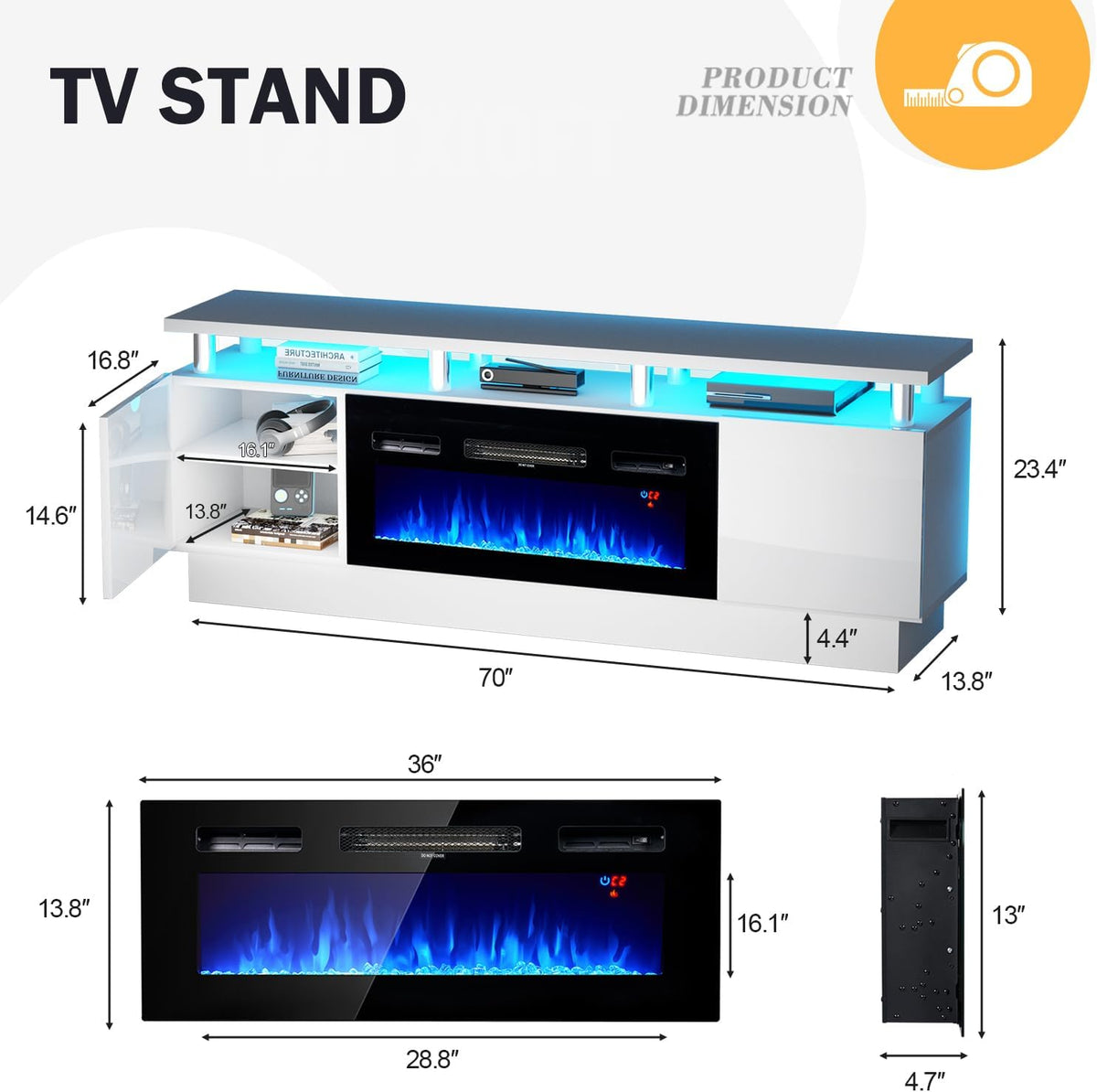 White 2 Tier Electric Fireplace TV Stand O474592