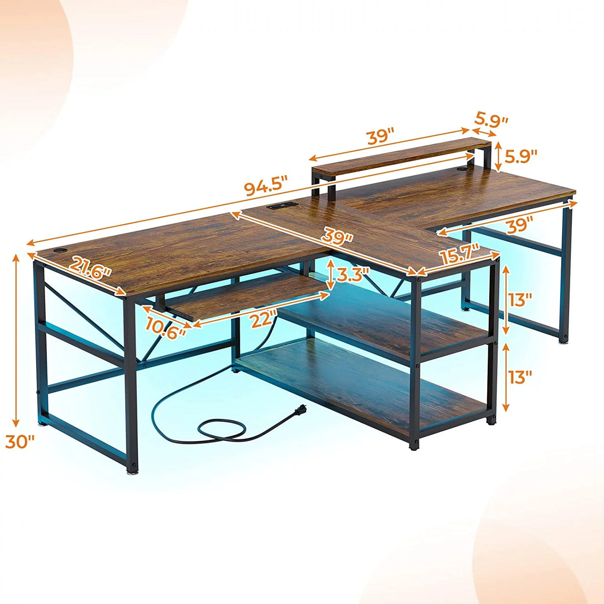 94.5" Home Office Computer Gaming Desk with Storage S233