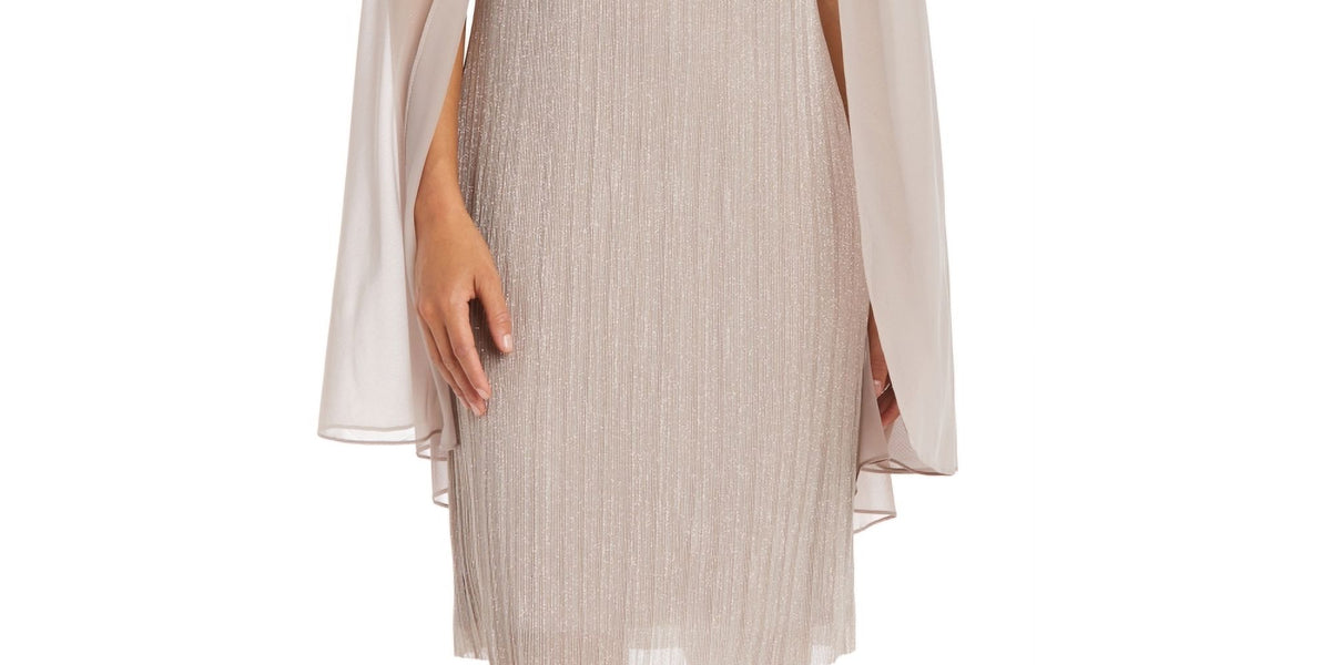 Brown Cape Overlay Sheath Dress Size 12Petite S849