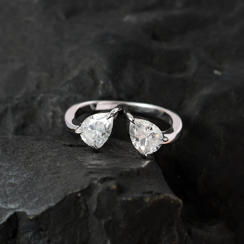 Moissanite Pear 10K White Gold Bypass Openable Tear Drop Ring Size 8 Ct 1.15 Y709398
