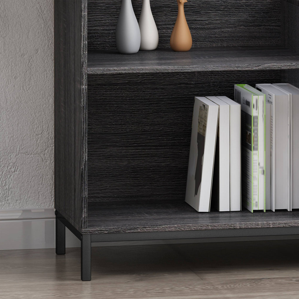 Walnut and Black Faux Wood Cube Bookcase I846