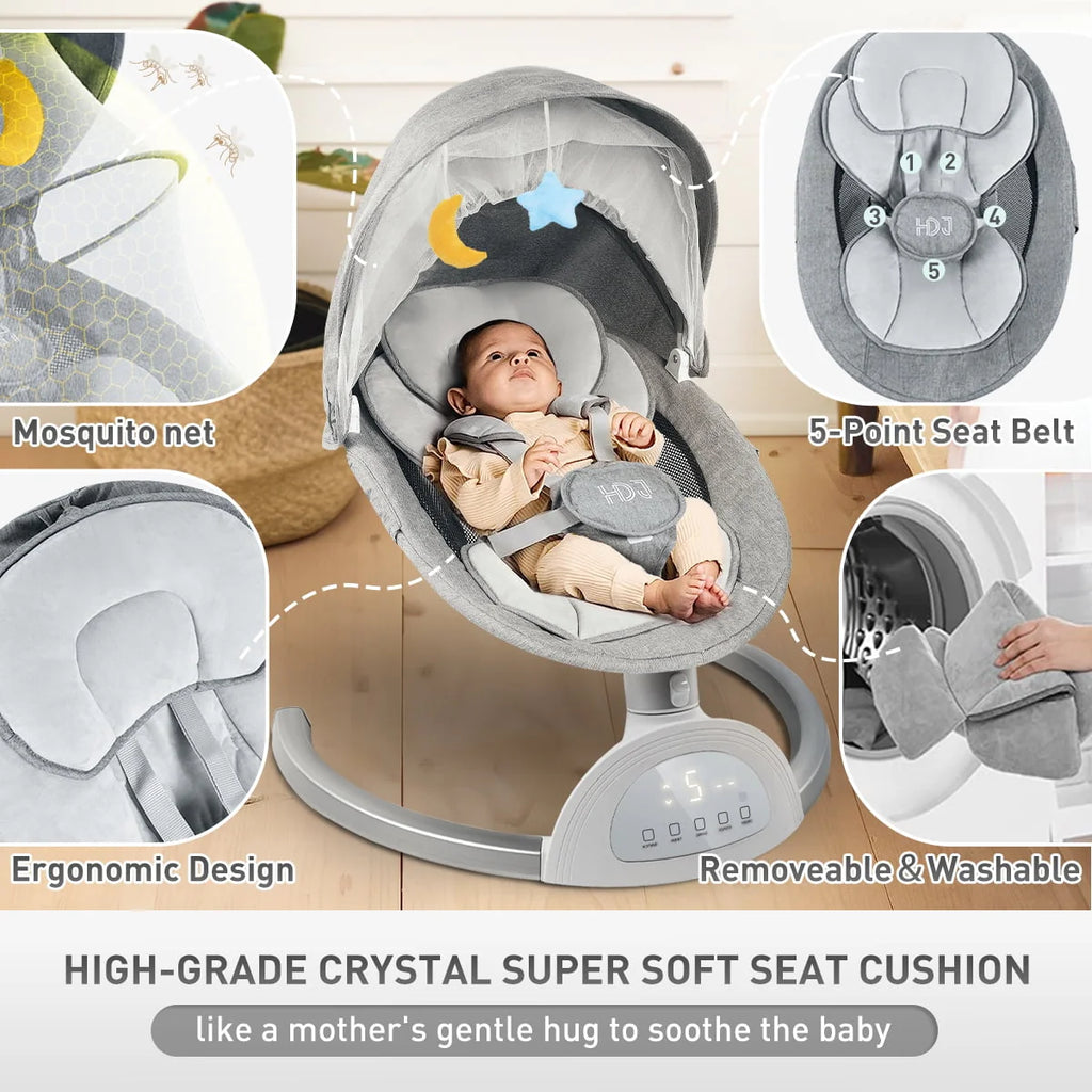Electric Baby Swing with Music, Touch Screen, Grey R9503