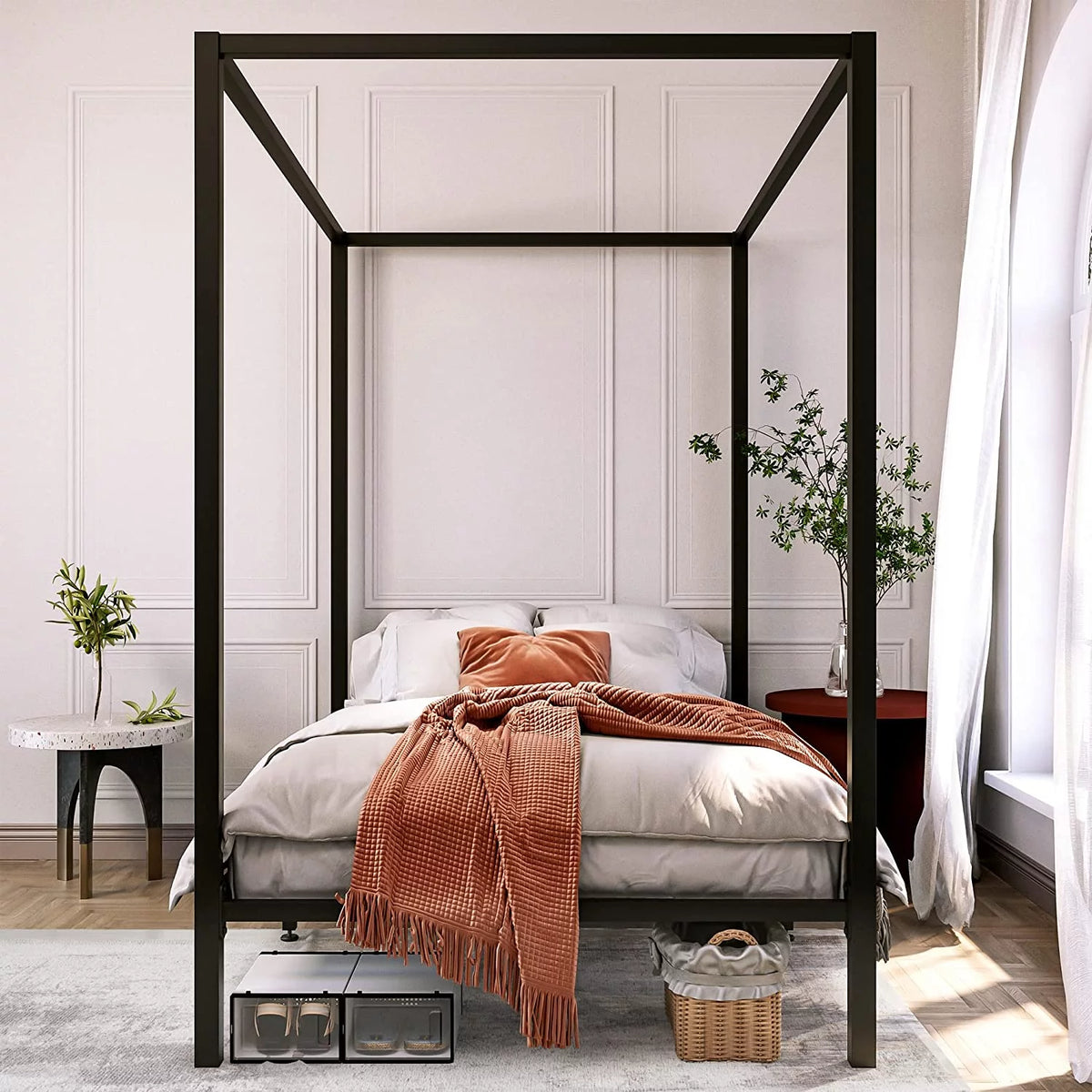 Queen Black Metal Canopy Bed Frame L6713