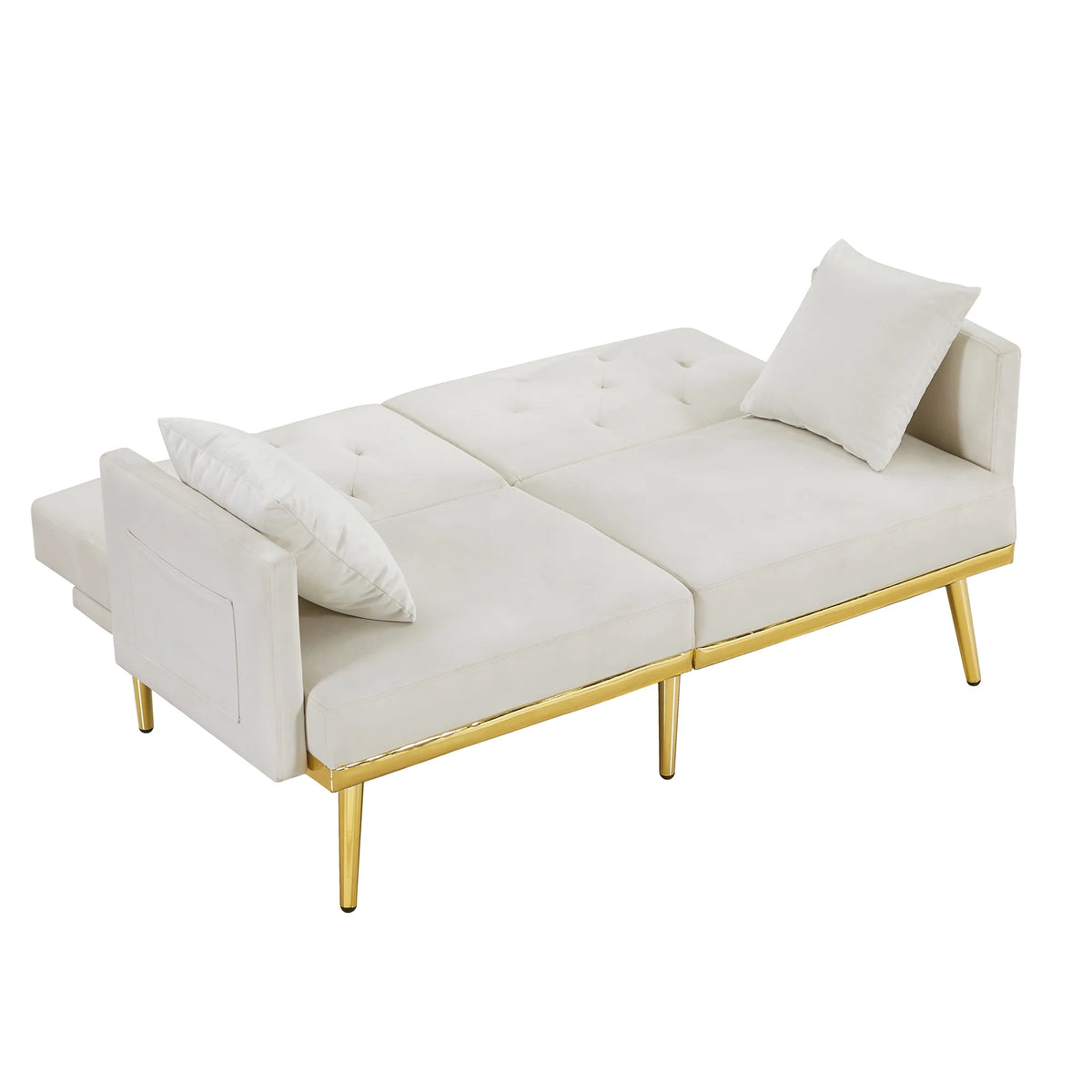 White Velvet Futon Sofa Bed with Gold Metal Legs M242