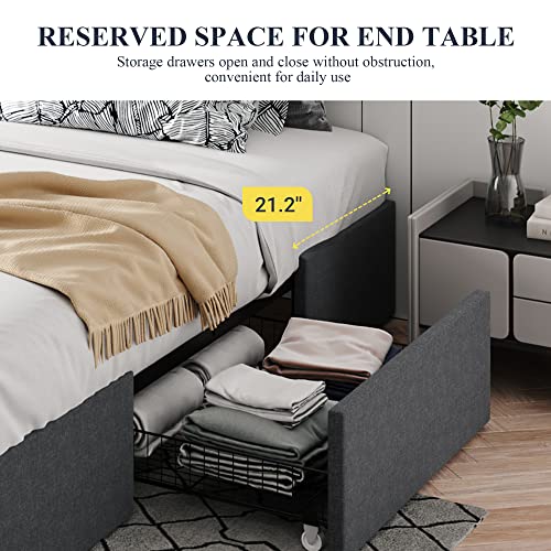 Queen Size Fabric Upholstered Platform Bed Frame with 3 Storage Drawers Y387