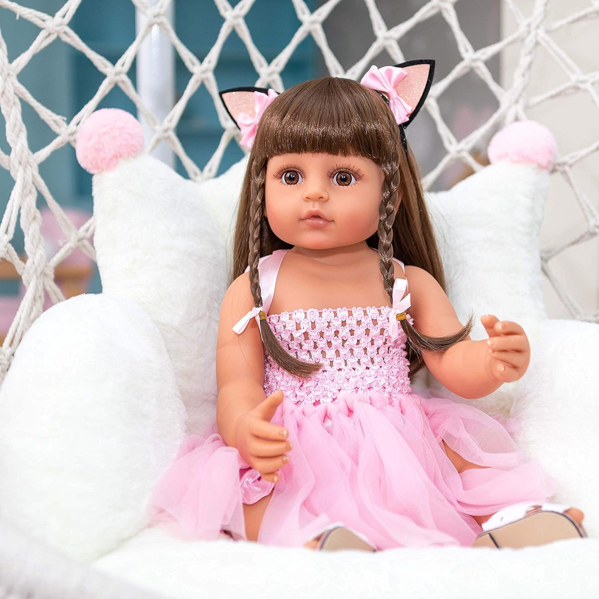 22 inch Realistic Reborn Baby Doll with Curly Brown Hair Z38780
