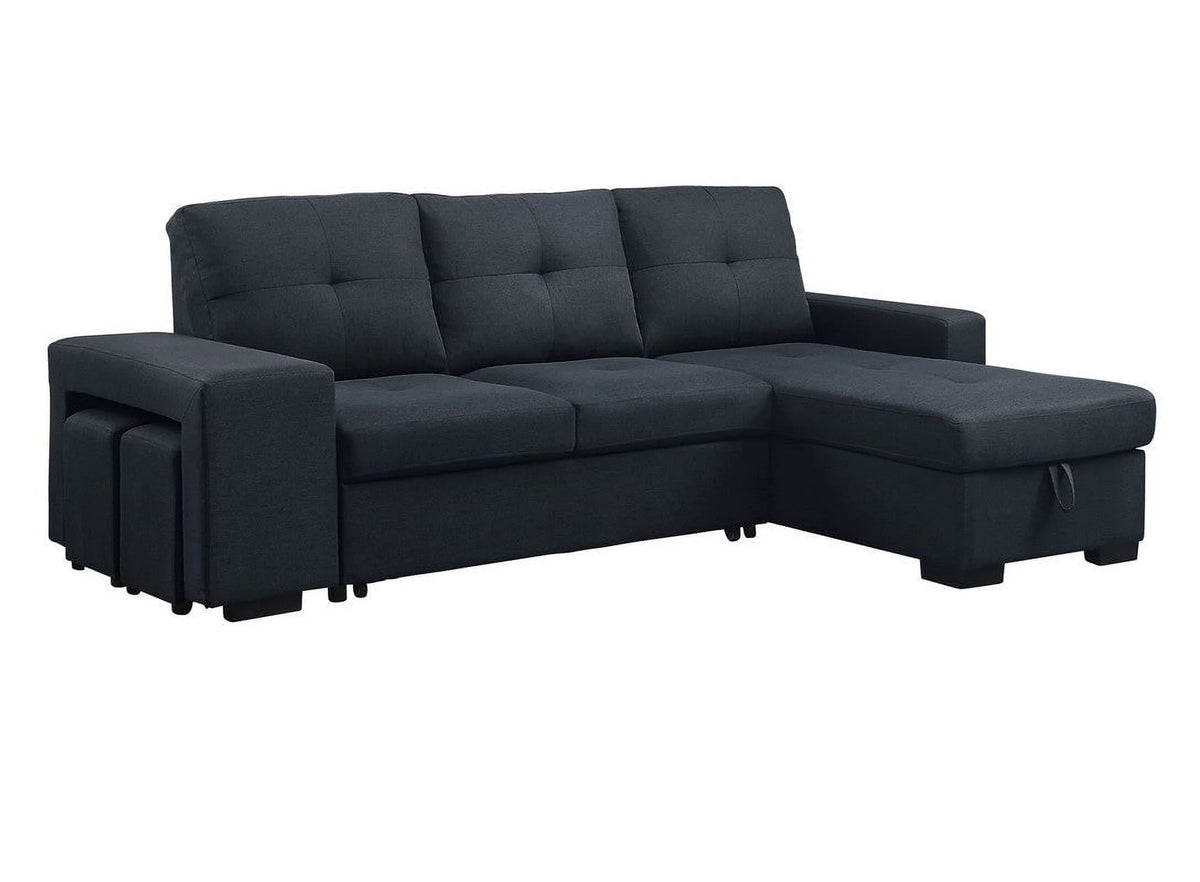 Linen Sleeper Sectional Sofa with Reversible Storage Chaise W51899
