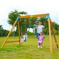 Kids Swing Sets with 2 Swings, Trapeze Swing Rings, Outdoor Playset N24190