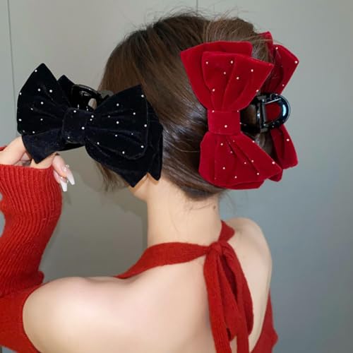 Velvet Rhinestone Bow Claw Hair Clips 2 Pack P635