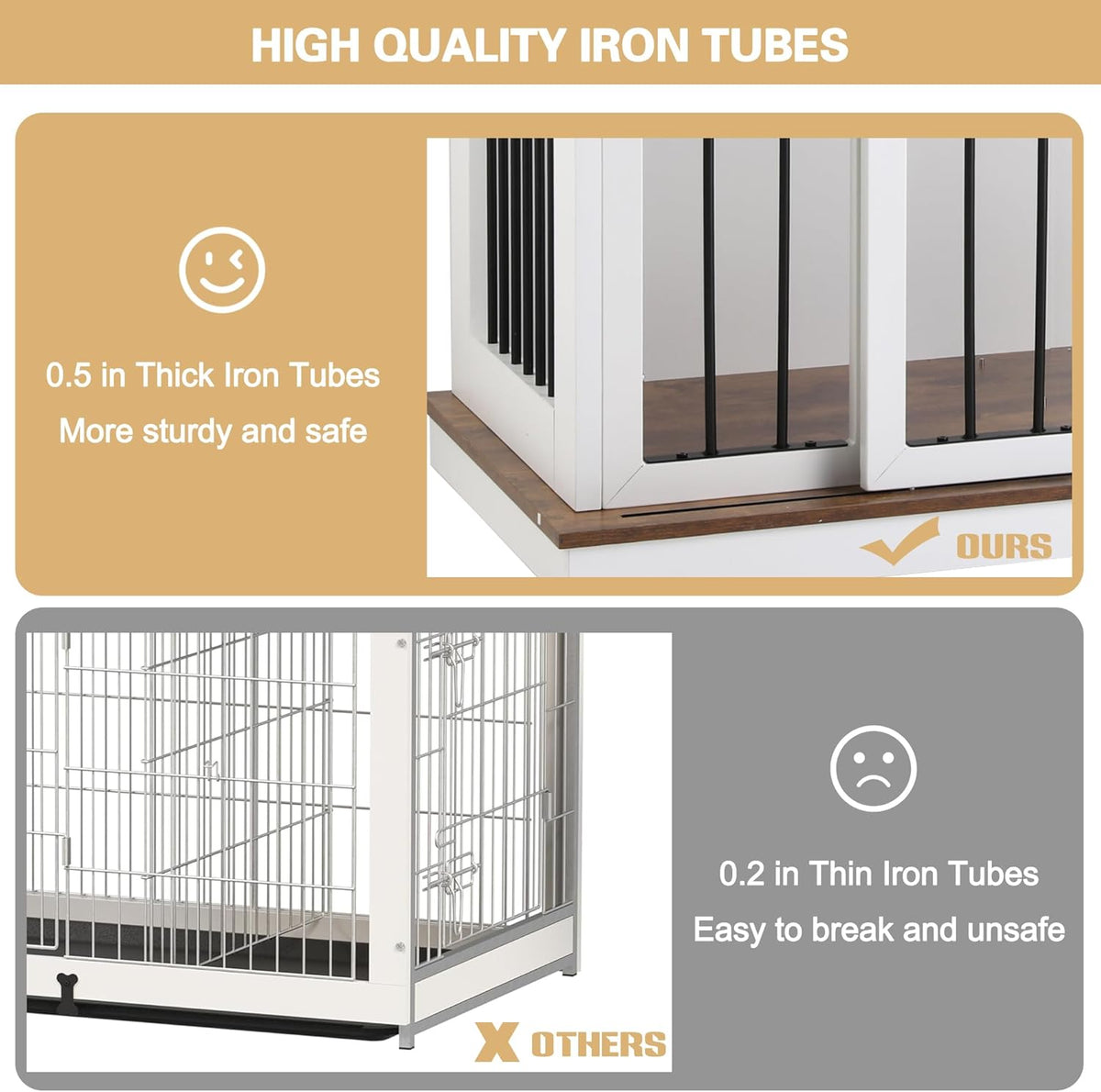 White Wooden Dog Crate with Double Doors, 47''W*24''D*35''H R2008
