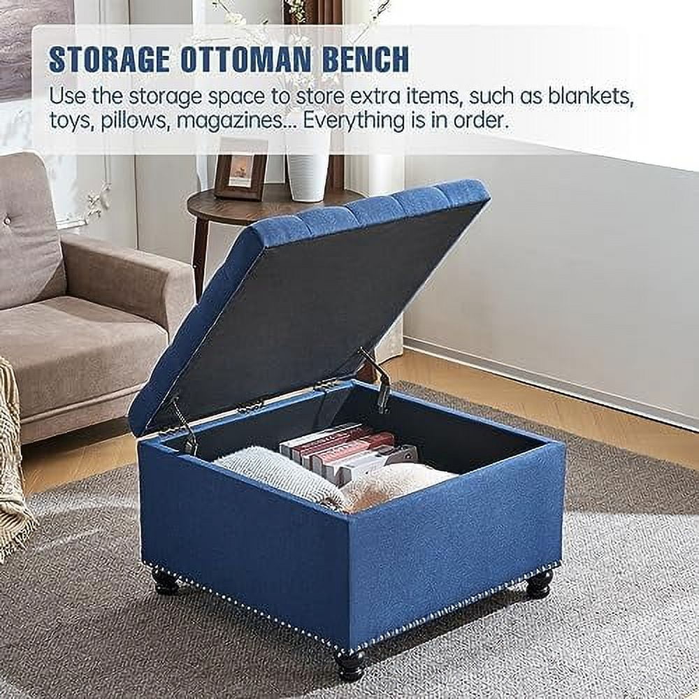 Oversized Linen Ottoman with Wooden Legs Z342